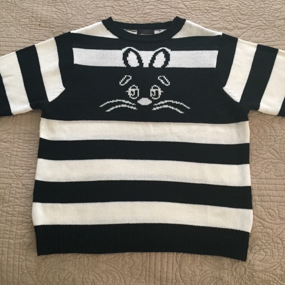 Hidden Bunny Cartoon Sweater in White & Black